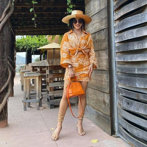 BLOGGER'S FAVE! Zara 2 Piece Printed Mini Skirt And Top Set Burnt Orange NWT - Picture 16 of 16